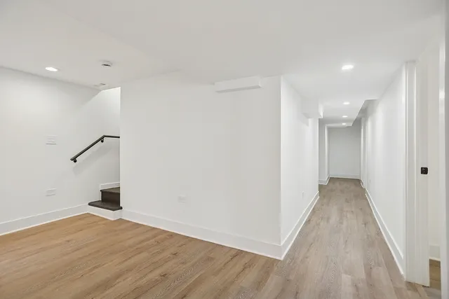 a view of a livingroom with wooden floor