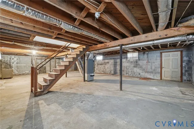 a view of a room with wooden roof