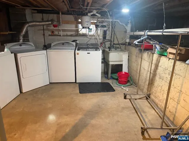 a view of a garage with storage