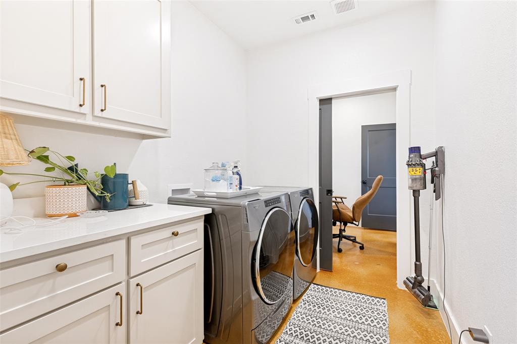 490 Private Road 4512 Decatur, TX 76234 - Photo 11 of 27 Dedicated laundry area featuring white shaker-style cabinetry with brass hardware, a light-toned countertop, and light-colored walls