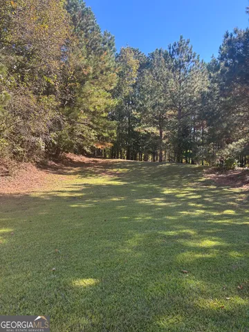 a view of a field with an trees
