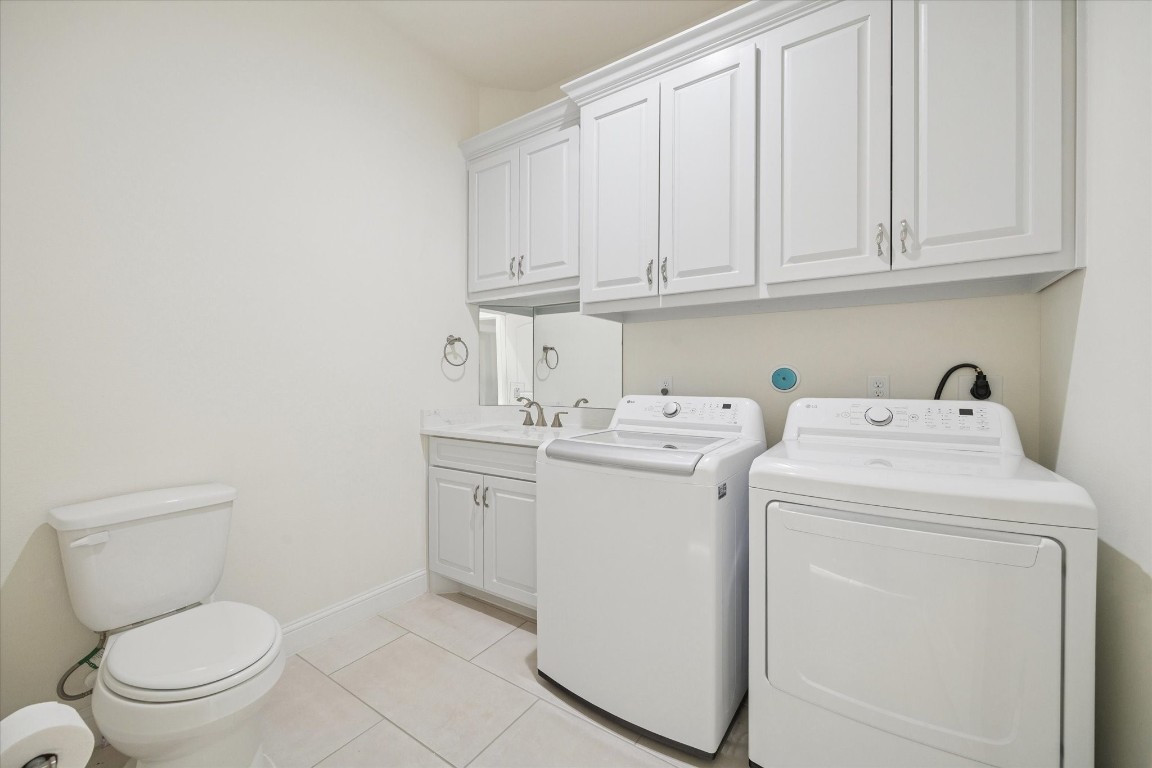 532 Carrell Street Tomball, TX 77375 - Photo 21 of 28 Thoughtfully designed oversized laundry/utility room featuring a sink and bonus restroom, ideal for guests and a smart feature for outdoor gardening access, active lifestyles and everyday functionality.