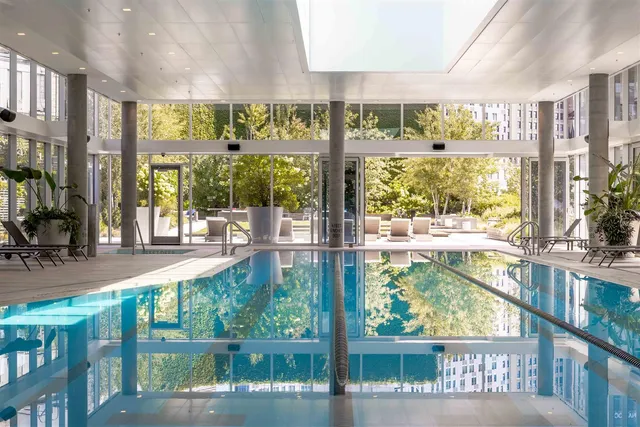 a view of a large building from a window