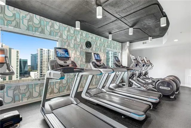 a view of a room with gym equipment