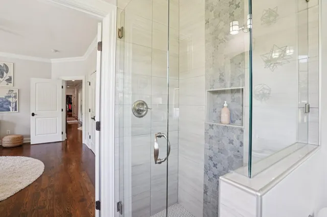 a view of a back yard from a patio