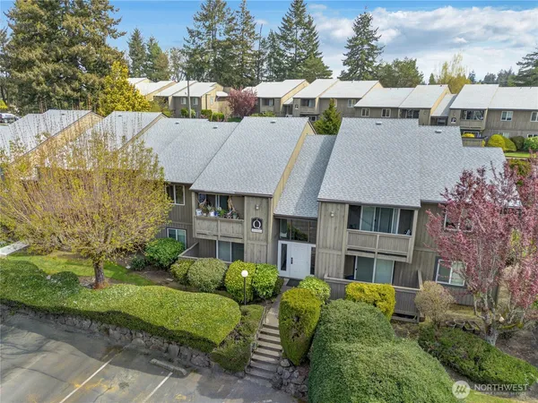 a aerial view of a house with a garden