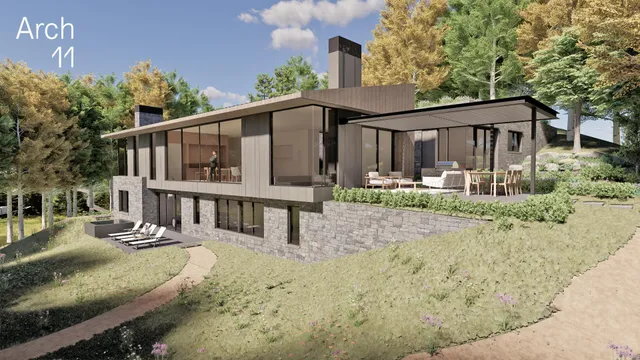 a view of a house with a wooden deck and a yard