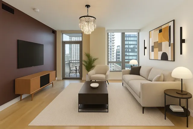 a living room with furniture and a flat screen tv