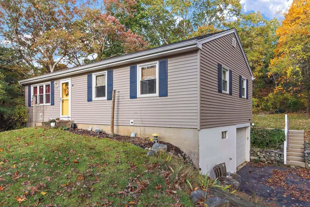 a view of a house with a yard and plants