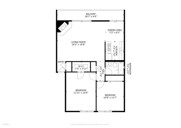 a view of a kitchen with kitchen island a sink and a refrigerator