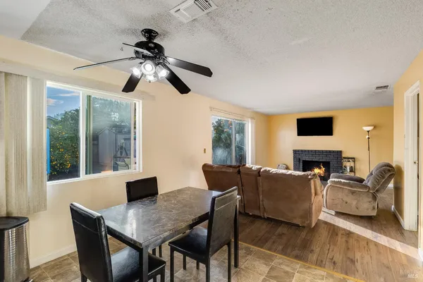 a workspace with furniture window and outside view