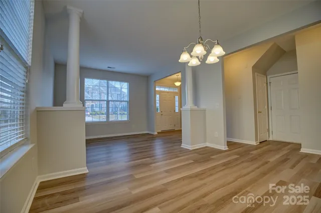 a view of a livingroom with a chandelier