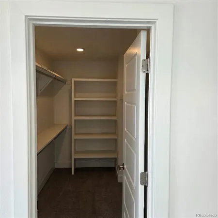 a view of walk in closet with empty racks