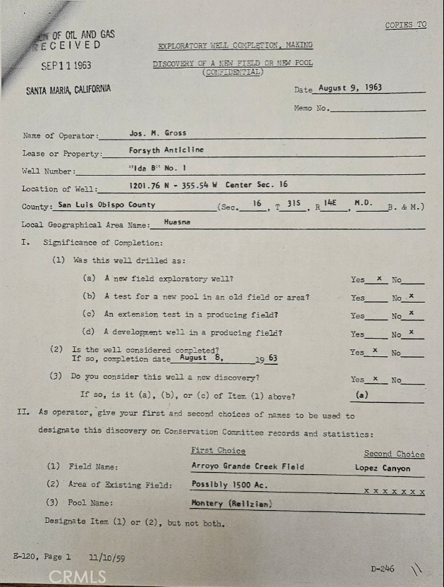 0 Lopez Canyon Road Arroyo Grande, CA 93420 - Photo 6 of 6 Document indicating oil exploration in section 16.