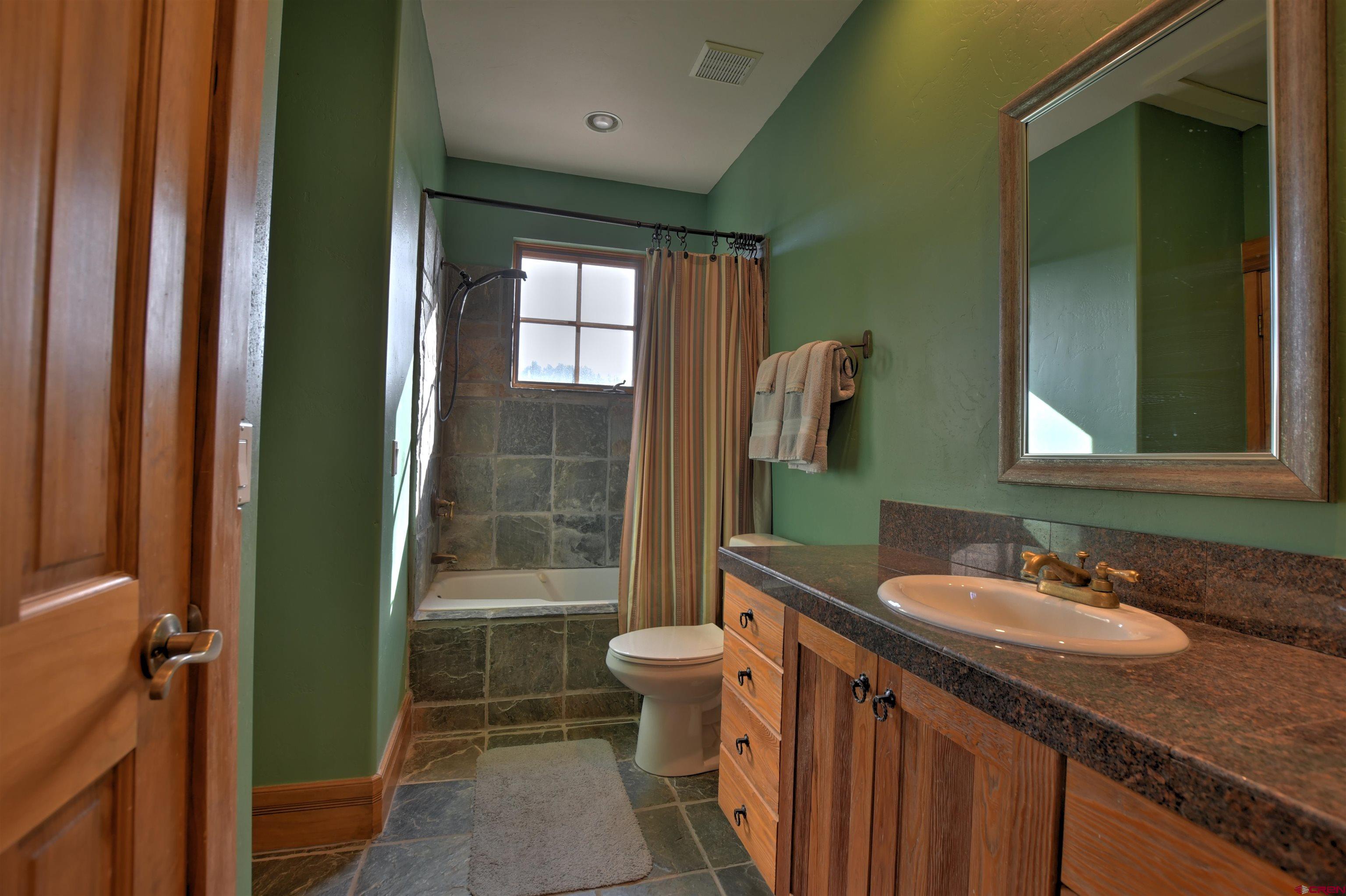 150 Enclave Road Ridgway, CO 81432 - Photo 29 of 45 a bathroom with a granite countertop sink toilet and shower