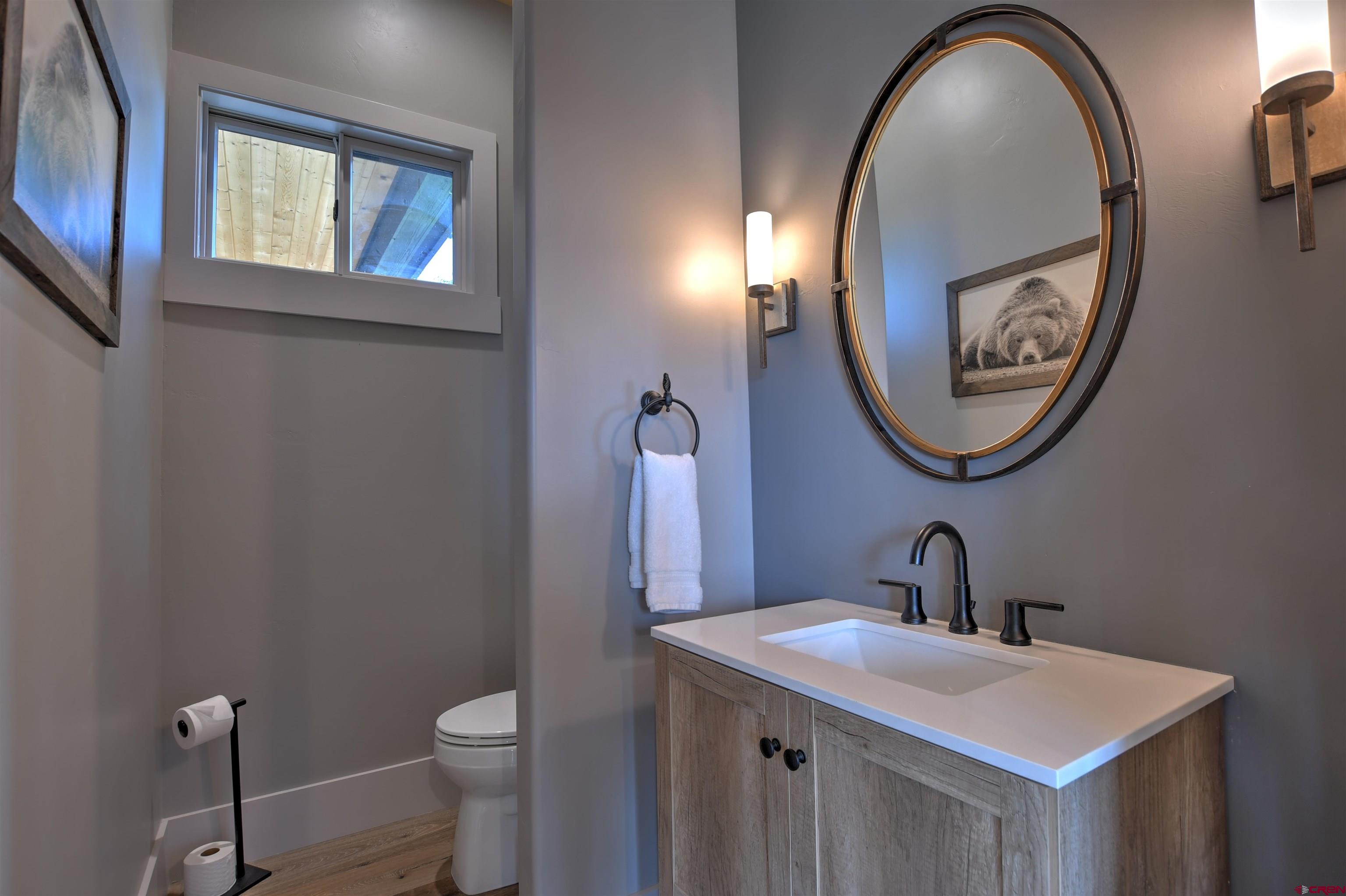 150 Enclave Road Ridgway, CO 81432 - Photo 42 of 45 a bathroom with a toilet a sink and a mirror