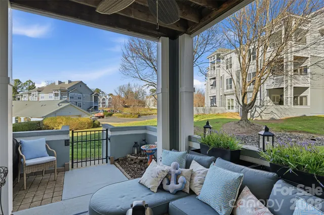 a building outdoor space with patio furniture