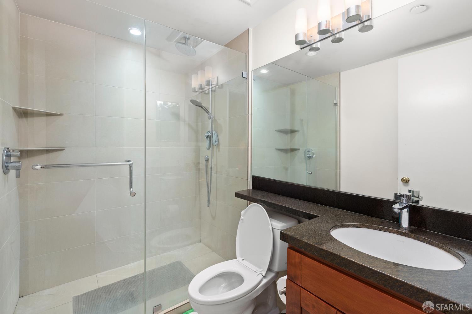 2040 Broadway, Unit 102 San Francisco, CA 94115 - Photo 8 of 16 a bathroom with a sink a toilet a mirror and shower
