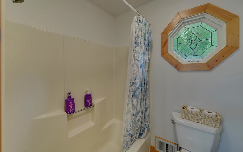 321 Call-Wright Road Ellijay, GA 30540 - Photo 30 of 92 a bathroom with a sink a toilet and a shower curtain