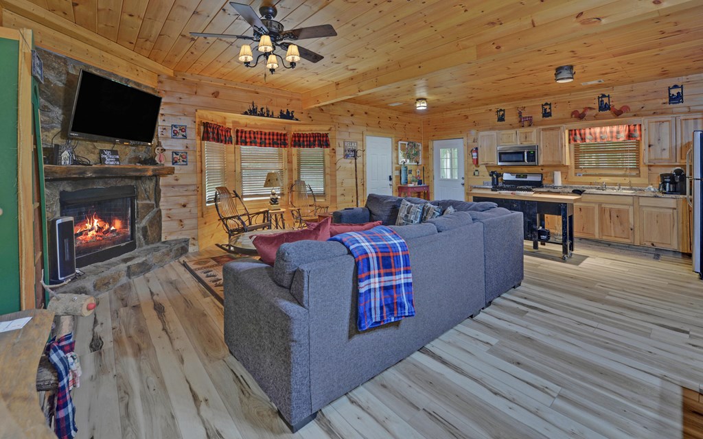 321 Call-Wright Road Ellijay, GA 30540 - Photo 60 of 92 a living room with furniture a flat screen tv and a fireplace