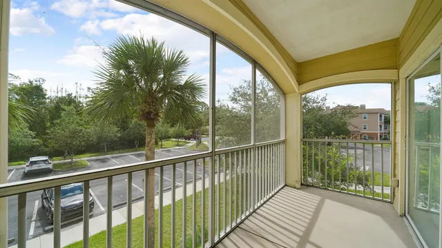 a view of a balcony with lake view