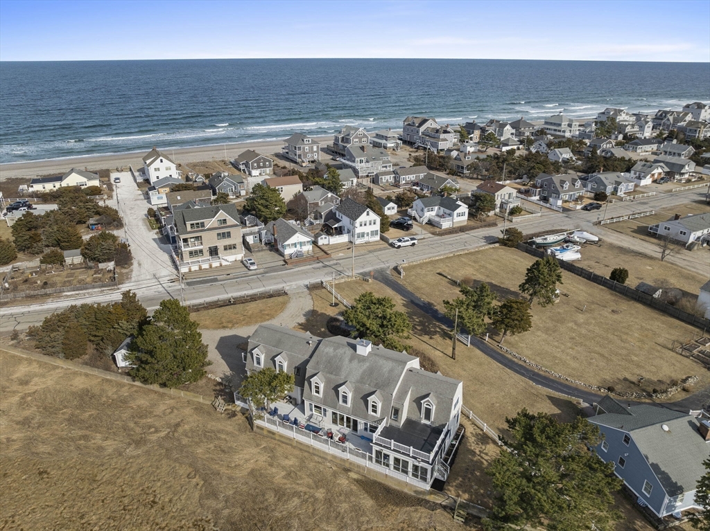 an aerial view of beach and ocean