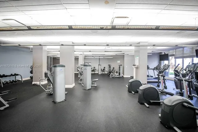 a view of a room with gym equipment