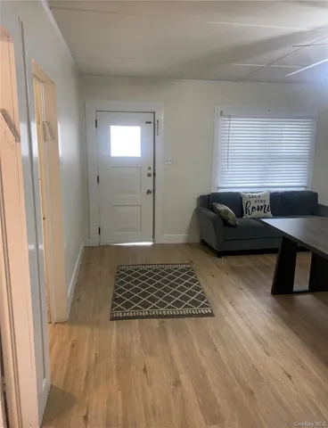a living room with furniture and a rug
