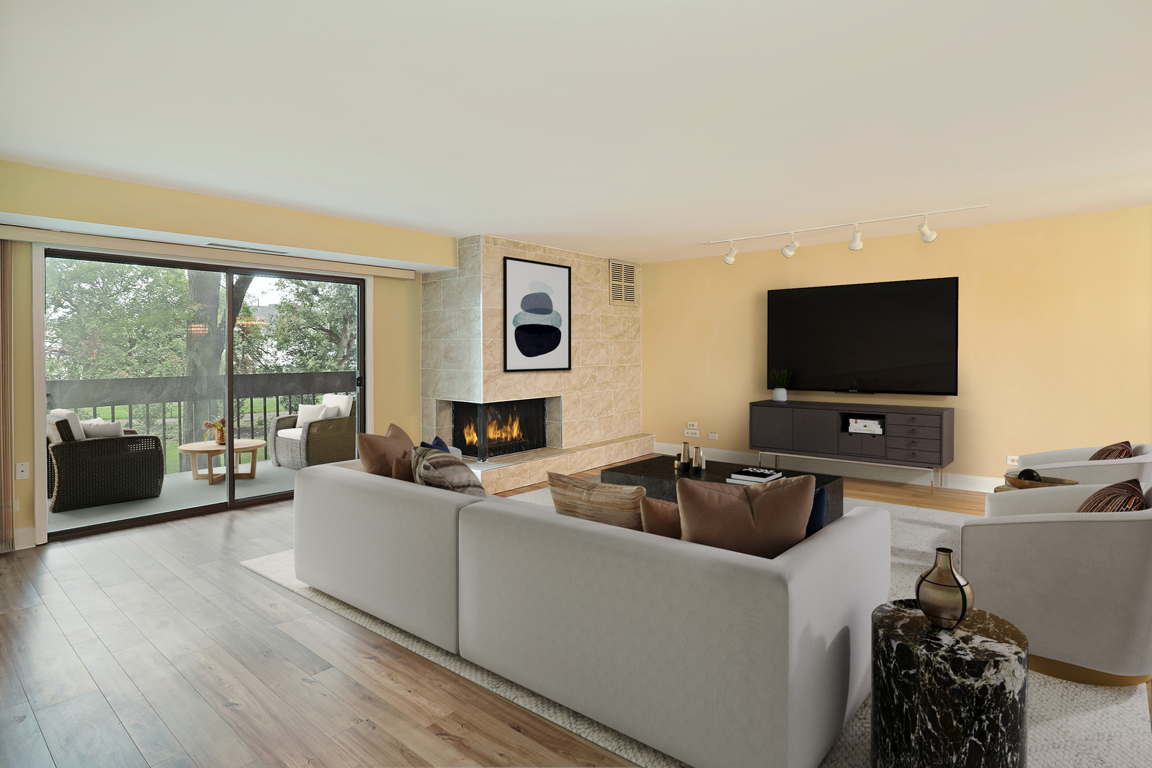 1621 Mission Hills Road, Unit 104 Northbrook, IL 60062 - Photo 7 of 29 a living room with furniture and a flat screen tv