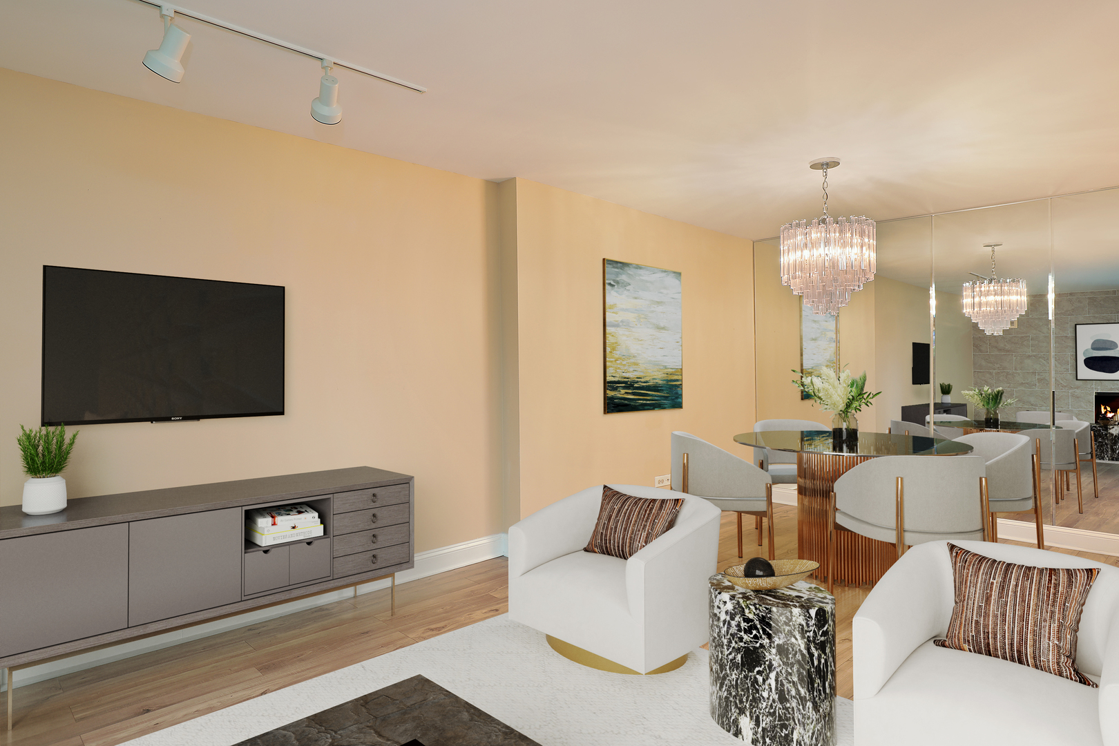 1621 Mission Hills Road, Unit 104 Northbrook, IL 60062 - Photo 9 of 29 a living room with furniture and a flat screen tv