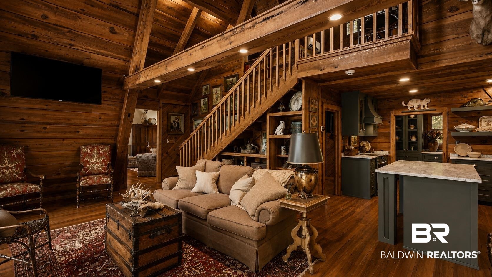 14587 Ridge Road Summerdale, AL 36580 - Photo 11 of 44 Vaulted wood-paneled ceiling with exposed beams