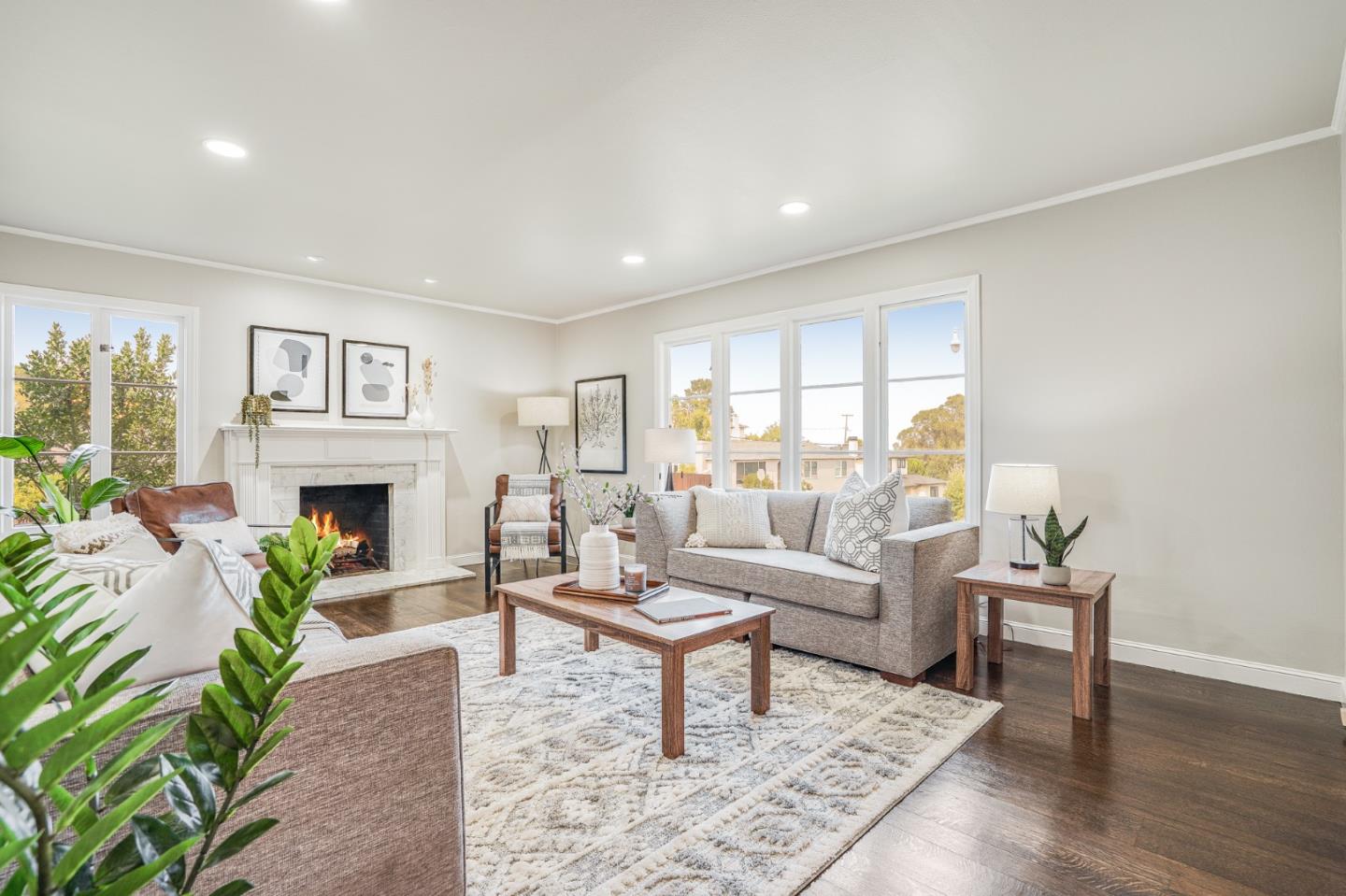 100 Chestnut Street San Carlos, CA 94070 - Photo 6 of 45 a living room with furniture a fireplace and a potted plant