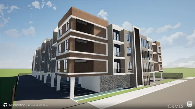 a front view of a multi story building