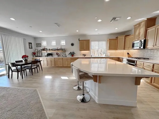 a kitchen with counter top space