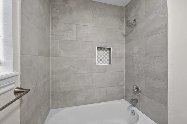 a bathroom with a bathtub