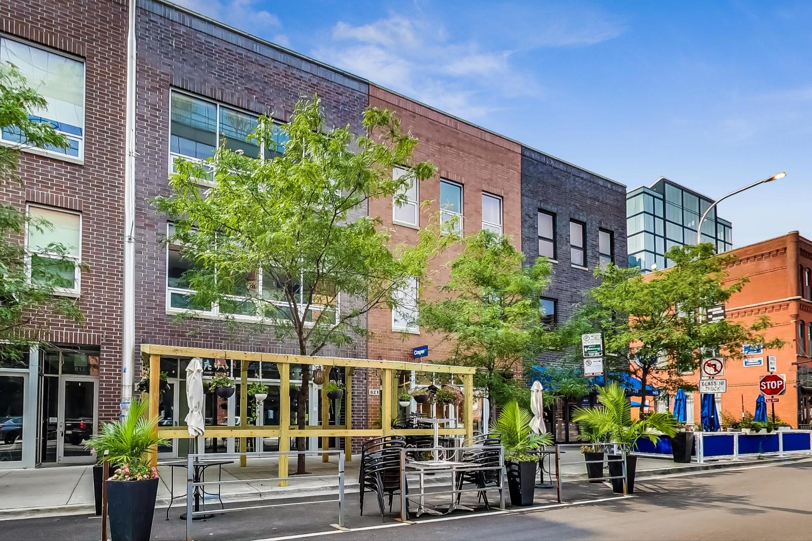 front view of a building with a street
