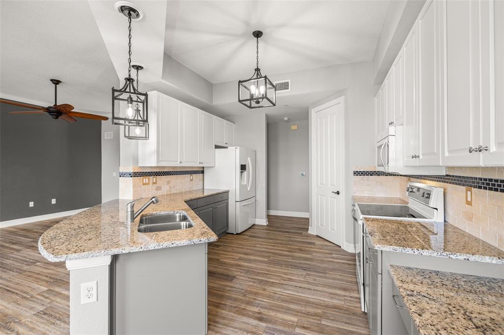 99 Vivante Boulevard, Unit 305/9935 Punta Gorda, FL 33950 - Photo 13 of 73 a kitchen with stainless steel appliances granite countertop a sink dishwasher and a refrigerator with wooden floor