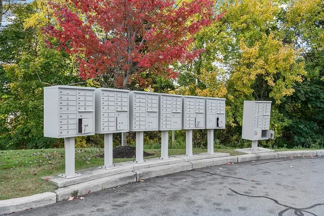 front view of a house with a yard and an trees