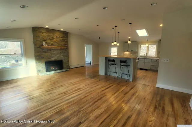 a view of a livingroom with a fireplace