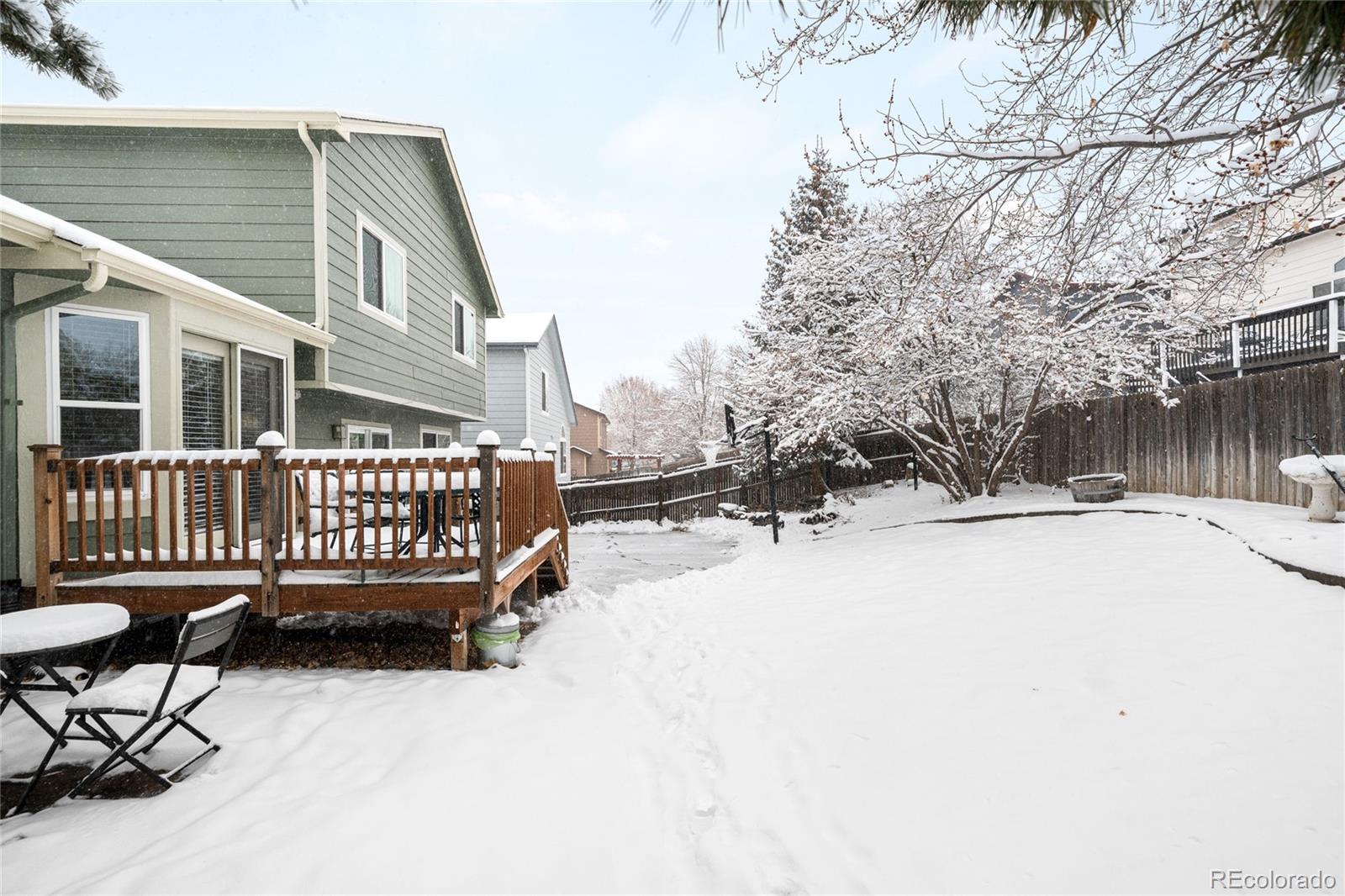 4132 South Jebel Way Aurora, CO 80013 - Photo 29 of 36 a view of a house with a wooden bench in a backyard