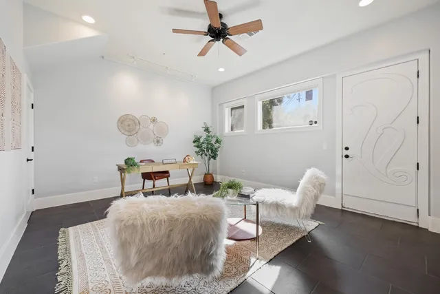 a bedroom with furniture and a bed