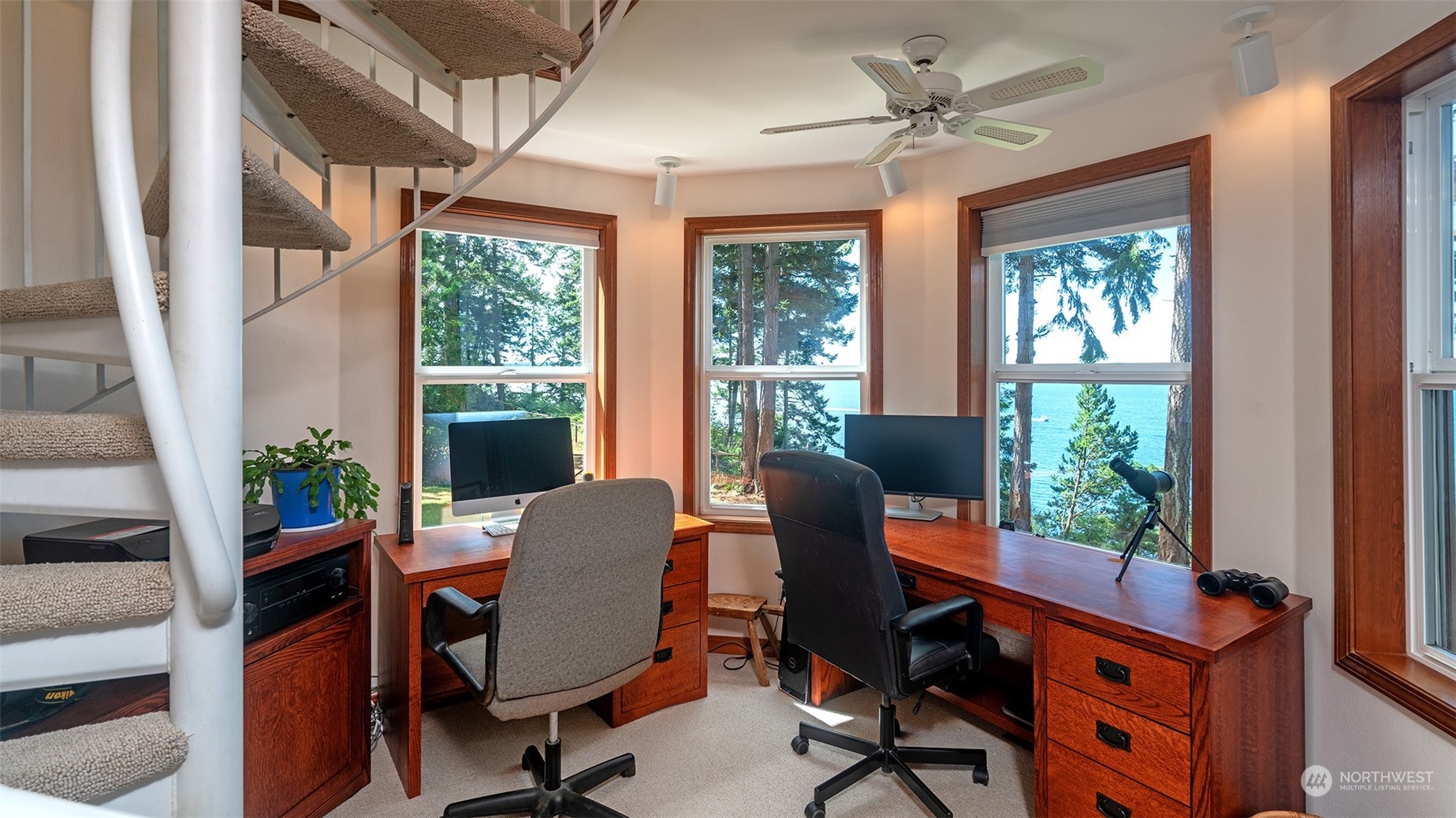 1313 Lopez Road Lopez Island, WA 98261 - Photo 17 of 31 a view of a workspace with furniture and a window