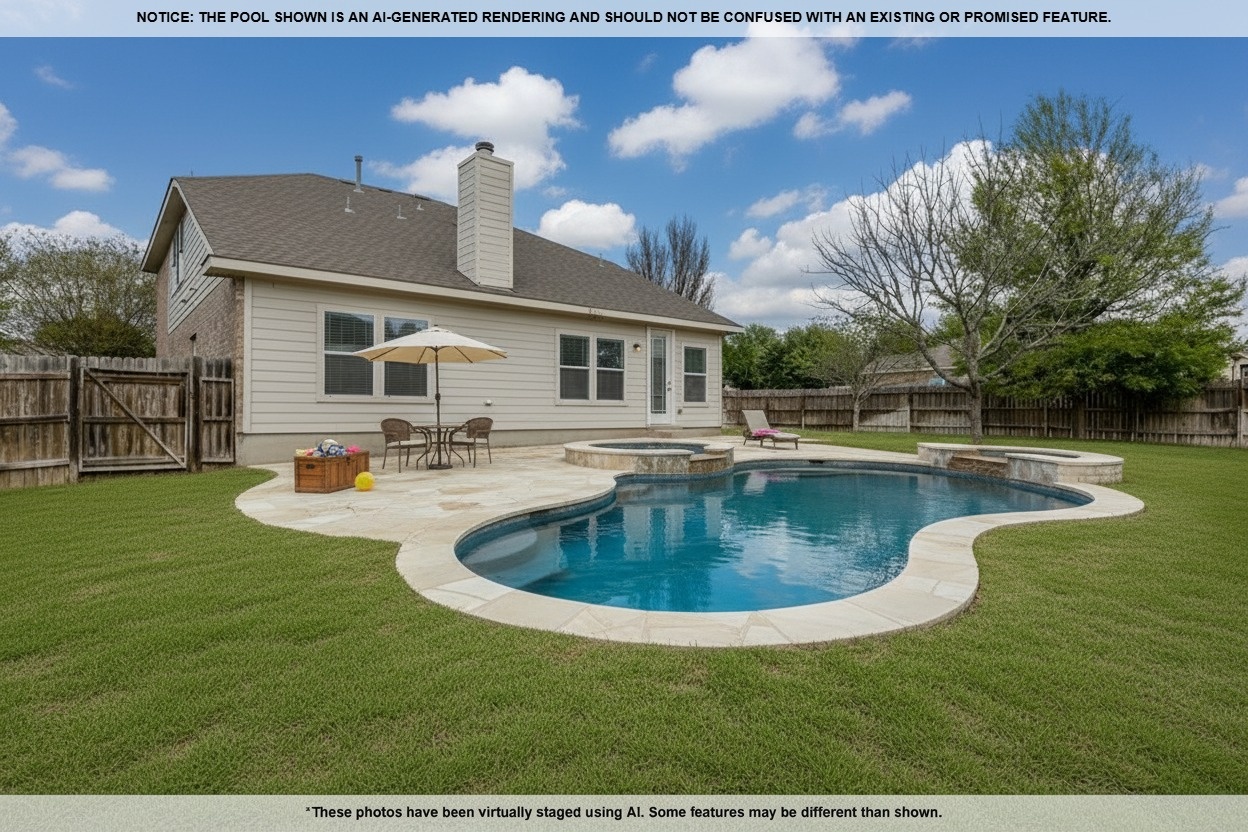 3013 Hawks Swoop Trail Pflugerville, TX 78660 - Photo 11 of 38 AI STAGED TO SHOW THE YARD IS A GREAT SIZE FOR A POOL.