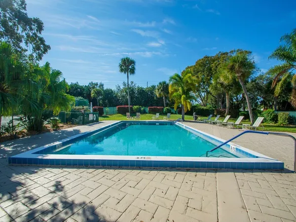 a view of an outdoor space with a swimming pool