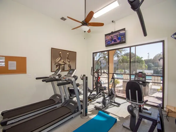 a view of a room with gym equipment