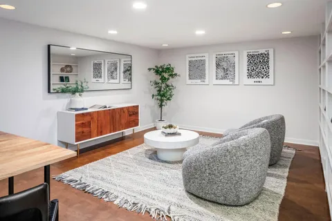 a view of a patio with a yard