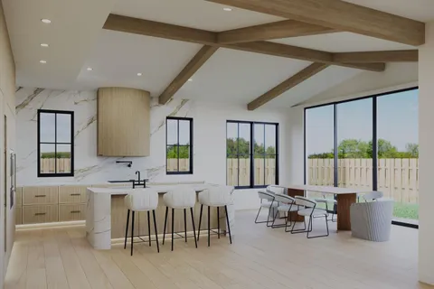 a view of a kitchen with furniture and window