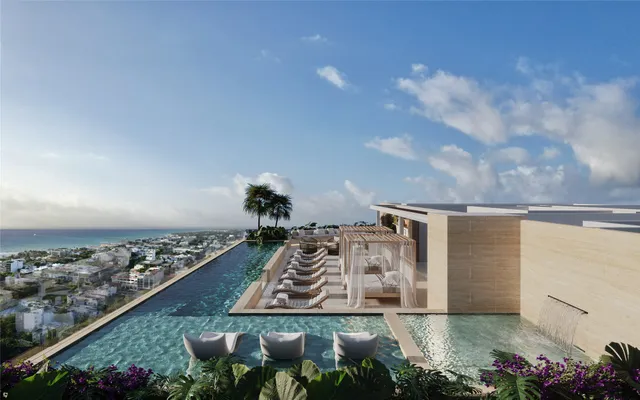 a view of a terrace with wooden benches