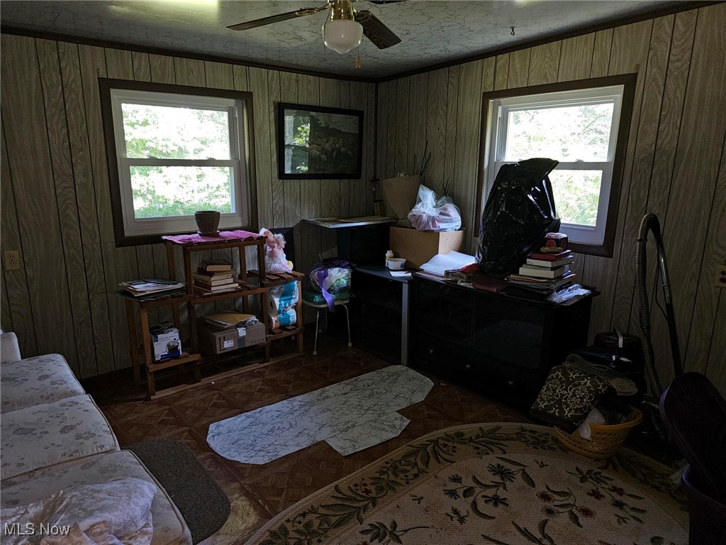 91510 Amos Road Scio, OH 43988 - Photo 9 of 12 area with wooden walls and ceiling fan