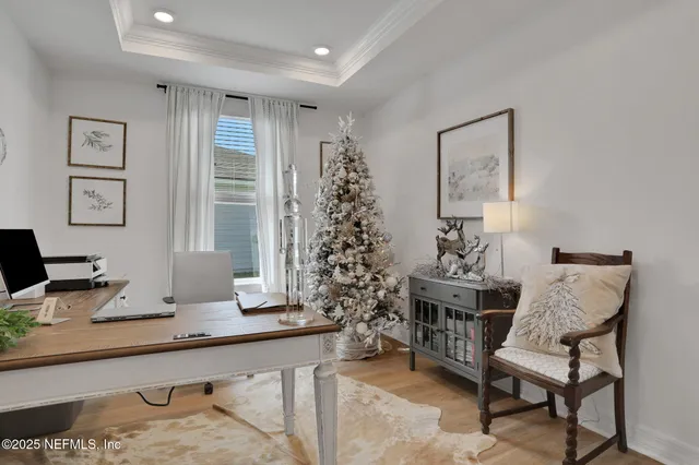 a view of a hallway with workspace